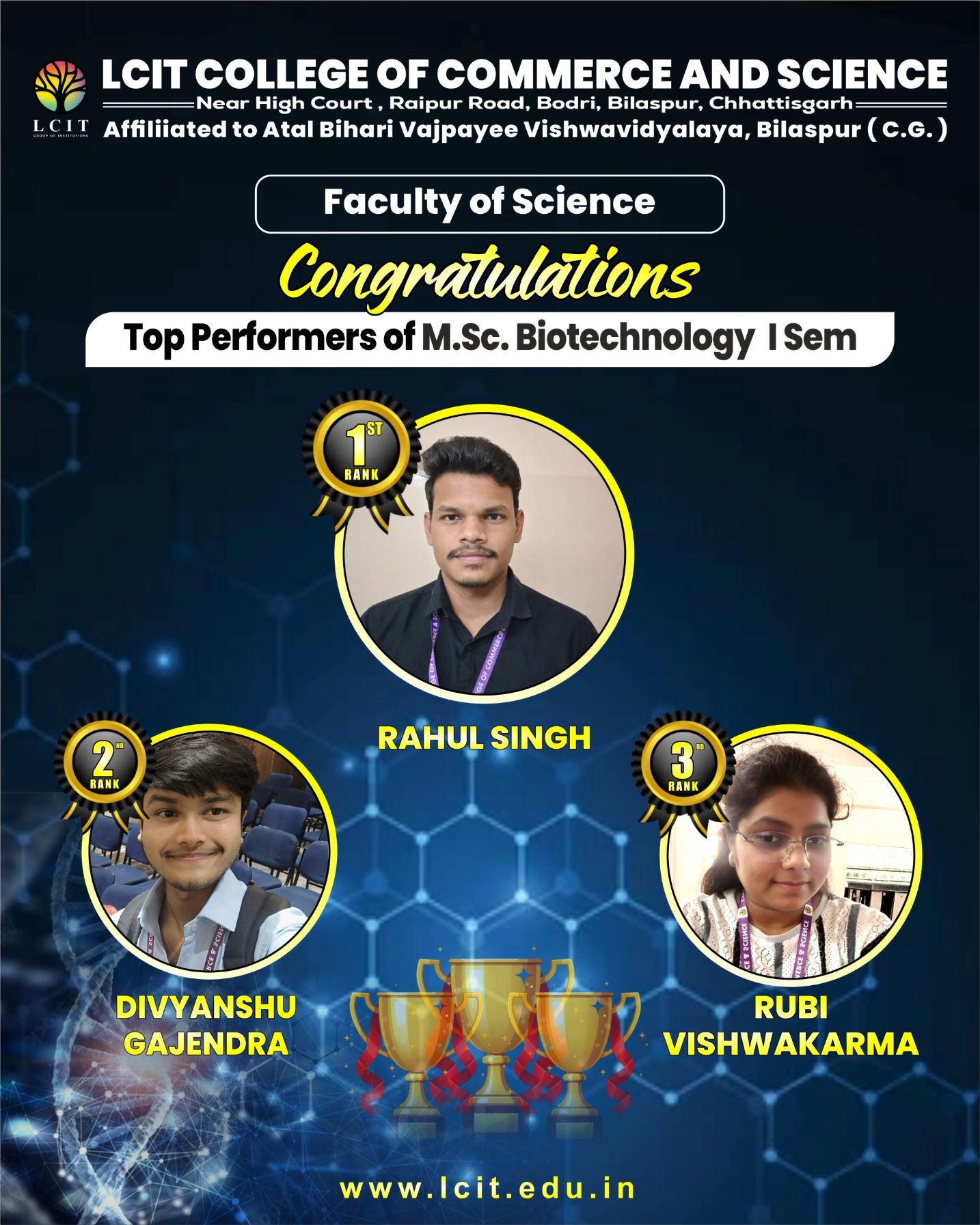 Top Performers of M.sc. Bio Technology I Semester